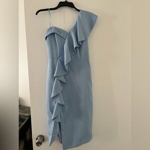 DO+BE One Shoulder Light Blue Ruffle Dress